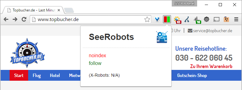 Используйте плагин браузера SeeRobots (Firefox и Chrome), чтобы определить страницы, которые были случайно заблокированы для Google