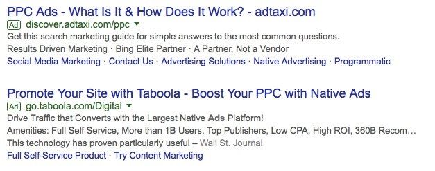 Например, вот две PPC-рекламы, которые могут отображаться в верхней части поиска Google: