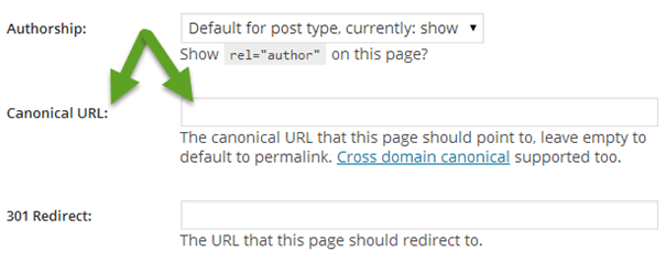Акрамя таго, калі вы кіруеце вашым сайтам ў WordPress, яго SEO убудова дазваляе ўсталяваць кананічны URL, запоўніўшы меркаванае полі