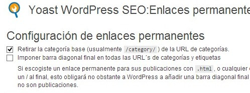 Cóż, przejdź do sekcji permalinks, czyli stałych adresów URL, w tej samej wtyczce SEO WordPress przez Yoast, i kliknij opcję usunięcia terminu z adresu URL