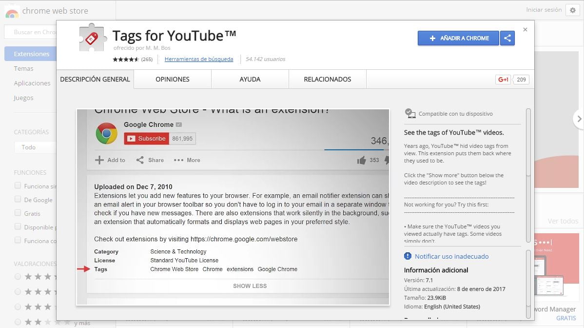 Встановіть розширення Chrome, зване   Теги для Youtube   , який є безкоштовним: